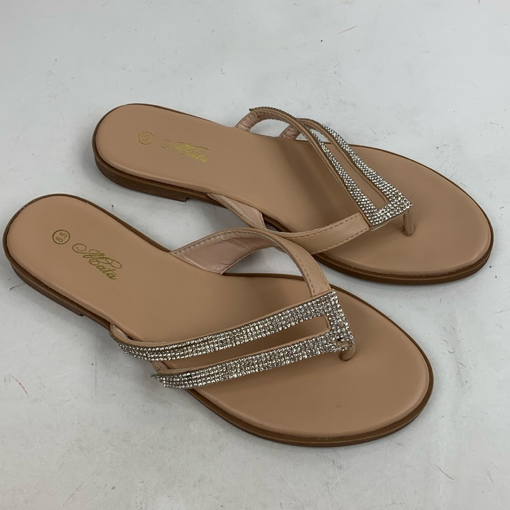 Mata Sandals Alexa Rhinestone sparkle strap Toe thong Nude 8.5